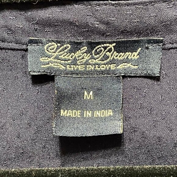 Lucky Brand Womens Navy Blouse With Red Embroidery M - Picture 4 of 5
